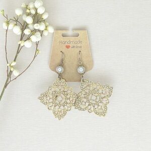 Gold and White Filigree Earrings